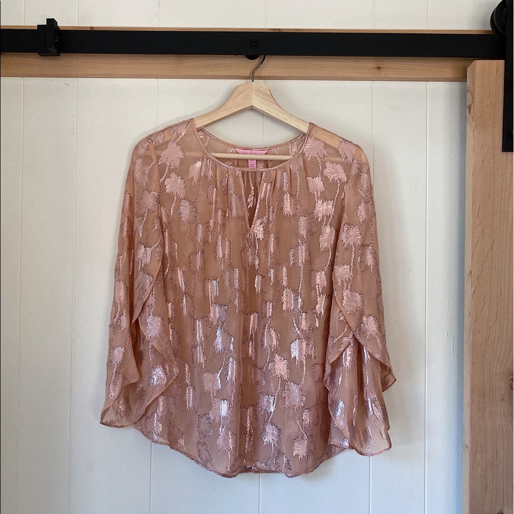 Lilly Pulitzer Sheer Metallic Palm Tree Blouse
